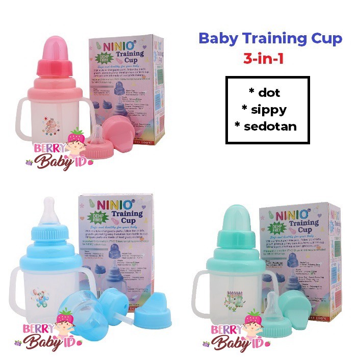 YooBerry Training Cup 3-in-1 Gelas Minum Bayi Spout Straw Nursing Tahan Panas Pink Blue Green Berry Mart