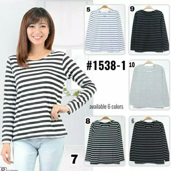 Fashion Wanita/Atasan/Lengan Panjang/Baju Belang/Kaos/Baju Murah