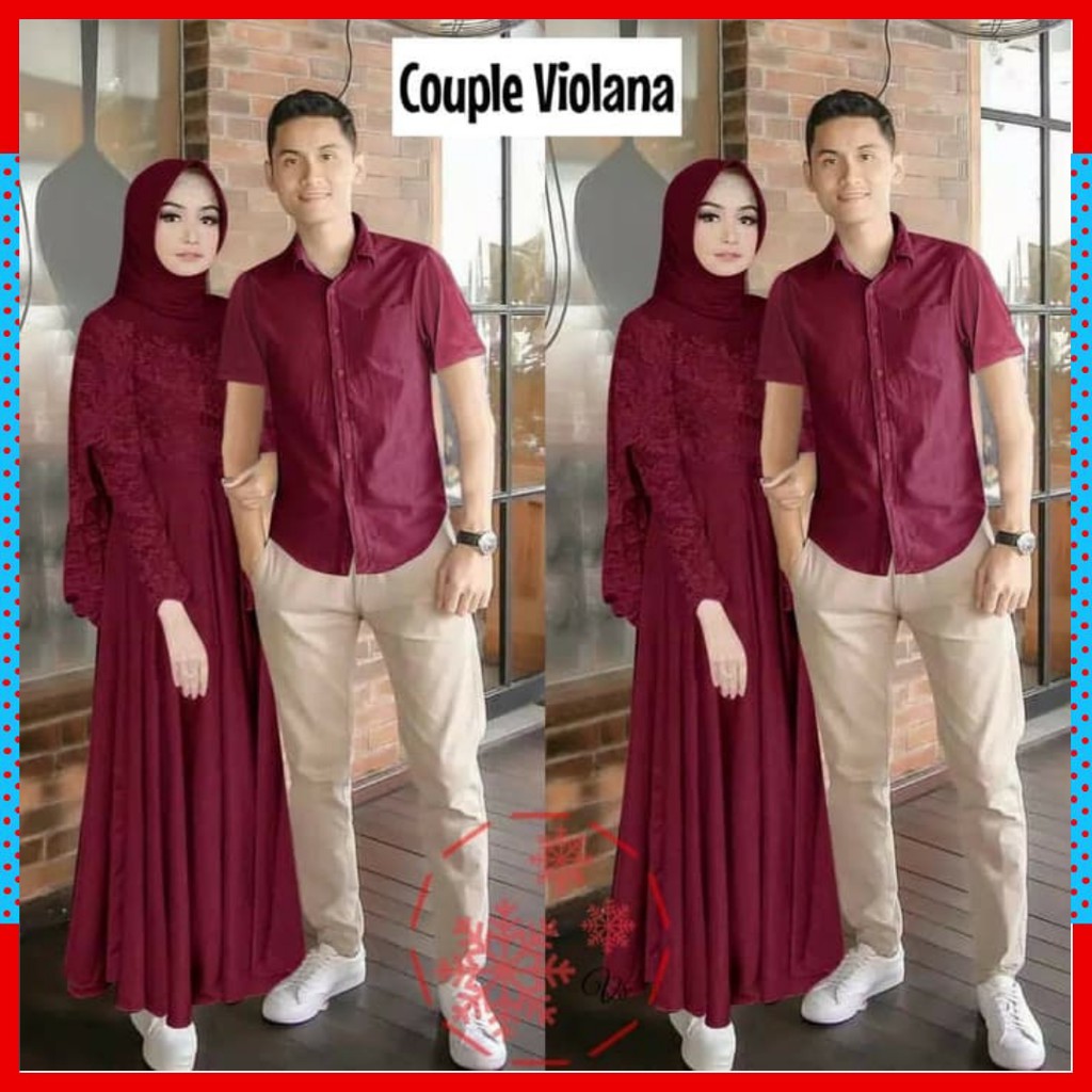 Couple Lovisa Lakshana Baju kondangan terbaru 2021 Baju Gamis pesta cowok cewek Warna maroon O6O33