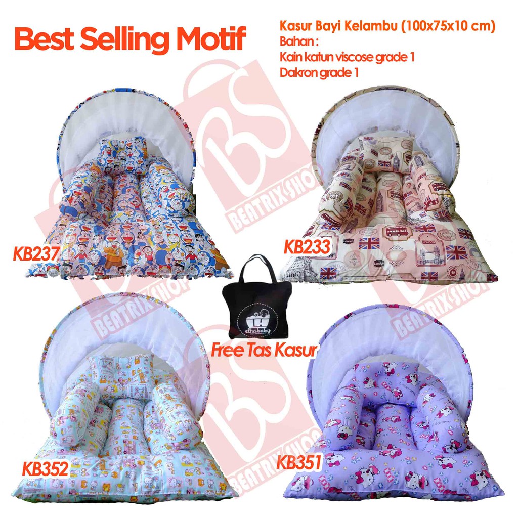 PROMO....1 Set Kasur Bayi Lengkap Kelambu Lipat Motif | Kado Unik Ibu Untuk Anak | Free Tas Lucu 125