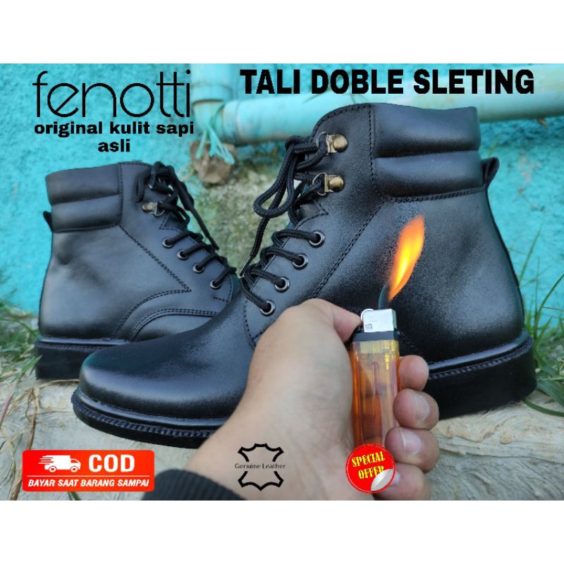 sepatu pdh kulit sapi asli, pdh tali sleting original fenotti