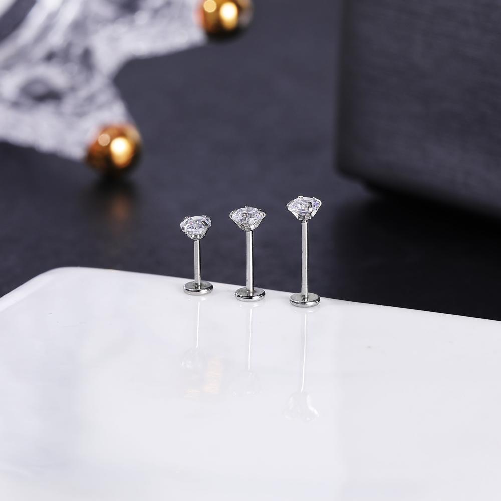 1pc Anting Stud Tindik Bibir Labret Kristal Bahan Stainless Steel Ukuran 0.8 / 1 / 1.2mm