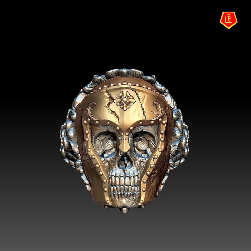 [Ready Stock]Creative Skull Mask Retro Two-Tone Ring Punk Exaggerated