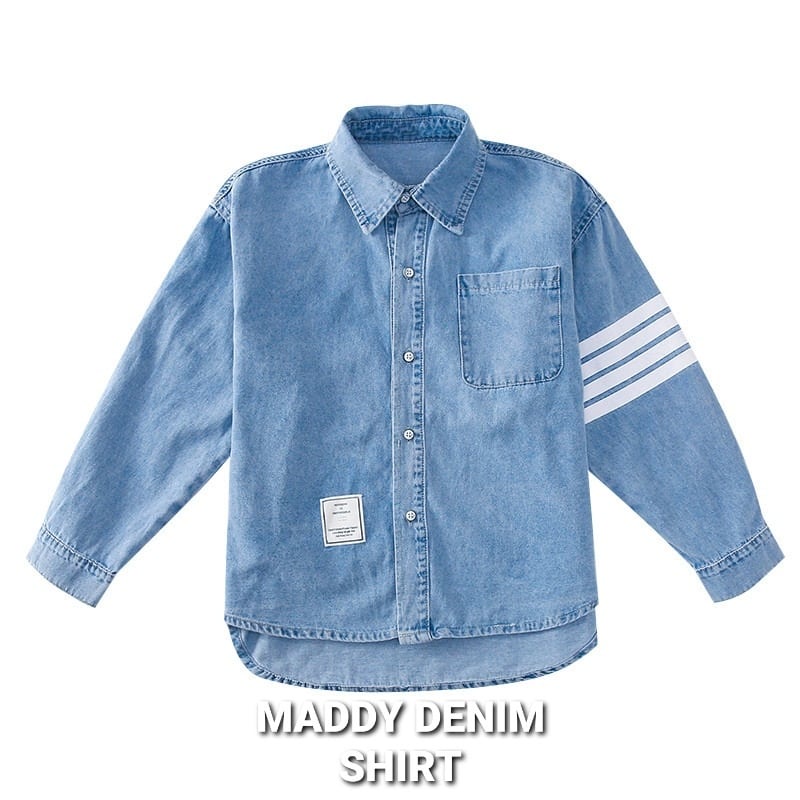 MADDY DENIM SHIRT KEMEJA JEANS CASUAL ANAK REMAJA CEWEK KOREA IMPOR LENGAN PANJANG KASUAL PEREMPUAN JINS