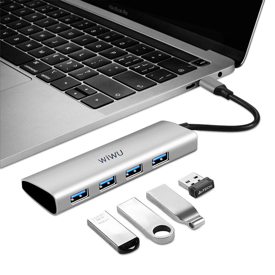 Wiwu-Alpha Hub Adapter Splitter 4 Port Usb Tipe-C 440 Untuk Macbook Pro Air