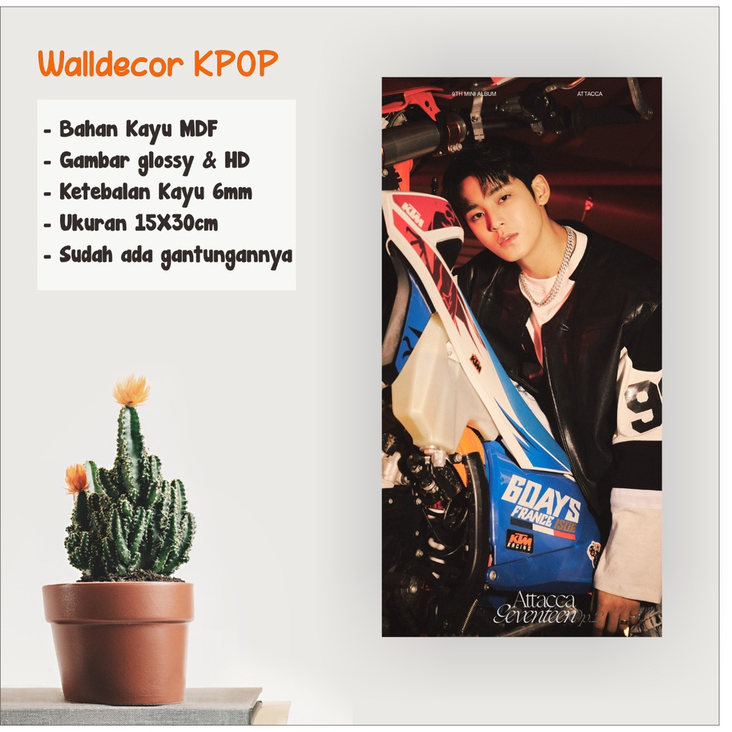 WALLDECOR SEVENTEEN MINGYU ATTACCA UKURAN 15X30 CM WALL DECOR POSTER KAYU HIASAN DINDING KPOP