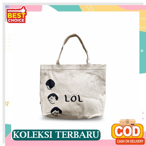 Tas Tote Totebag Handbag Wanita Cewek Cantik Keren Fashion Import Petak Kanvas Lis Besar Kerja Kanto