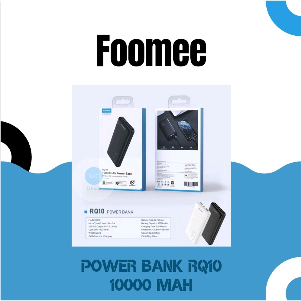 Power Bank Foomee RQ10 10000 mAh 2.1 A Dual USB Quick Charge