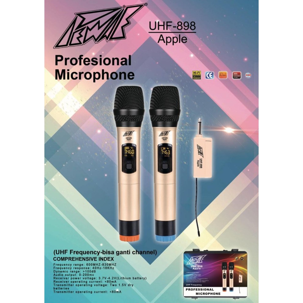 MIC WIRELESS HANDLE PEWIE UHF 898 APPLE