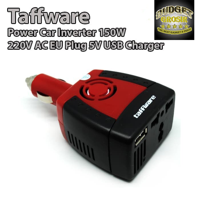 Power Car Inverter 150W 220V AC EU Plug 5V USB Charger - T150W - Black/Red--Taffware