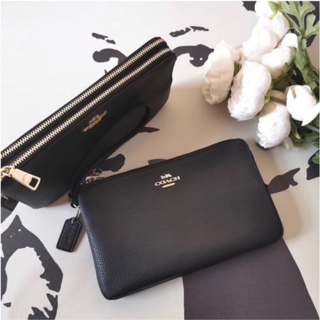 Coach Large Wristlet Double Zip Black
