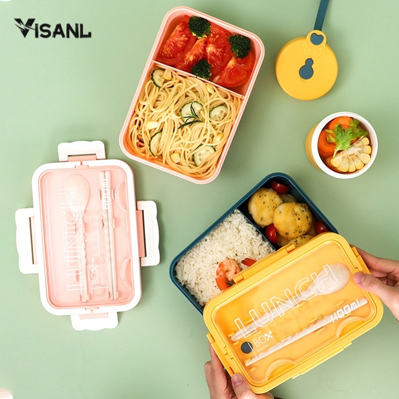 Kotak Tempat Makan / Lunch Box / Bpa Free / Jerami Gandum / Bento Set Siang Bahan Jerami Pegangan