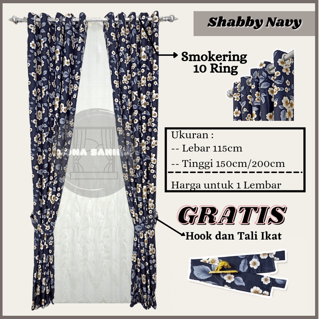 Gorden Jendela Pintu Minimalis Model Smokering Motif Shabby Bunga Murah