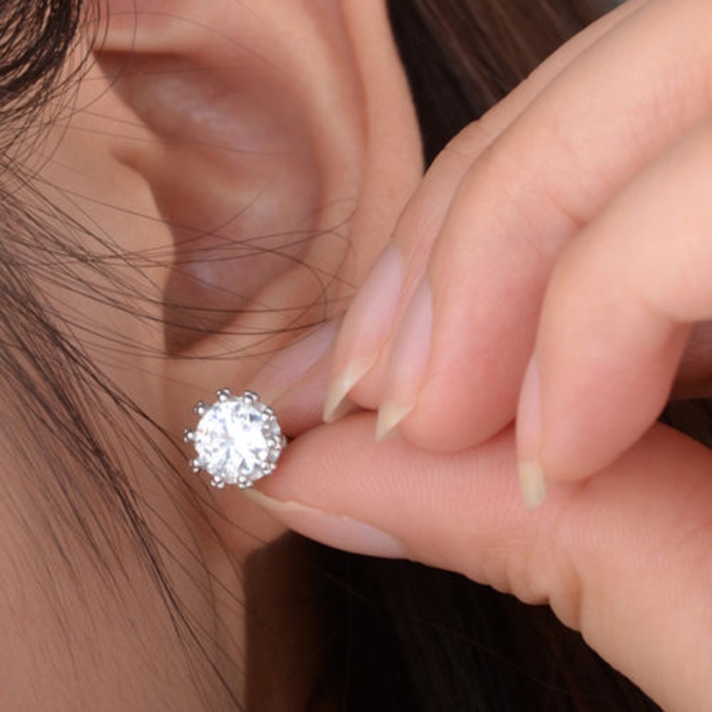 Hu Hu Hu Hu Hu Alat Bantu Pasang Kacamata♡ Anting Tusuk Lapis Silver Model Mahkota Dengan Berlian Imitasi Untuk Wanita