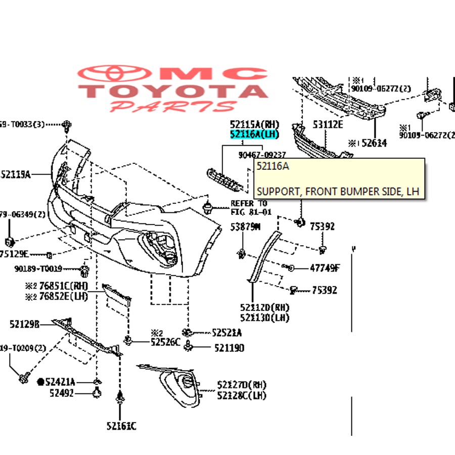 Support Bracket Breket Bumper Depan Kiri Fortuner VRZ 52116-0K250