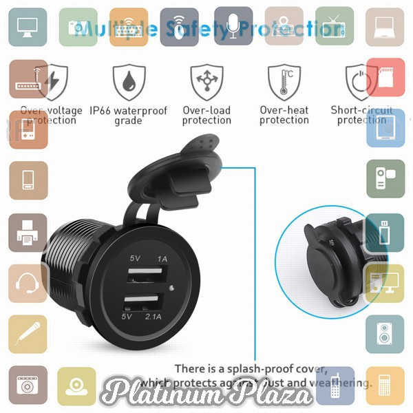 Motorcycle USB Charger 2 Port - 042557 - Black`6DOVB8-