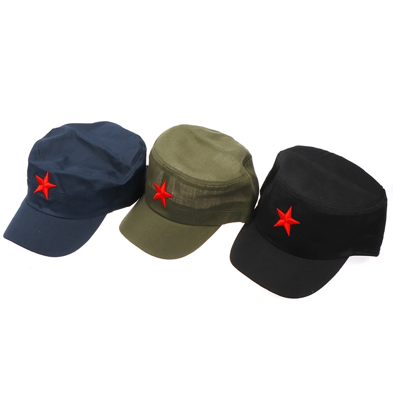 1pc Topi Flat Top Adjustable Motif Bintang Merah Bahan Katun Untuk Unisex