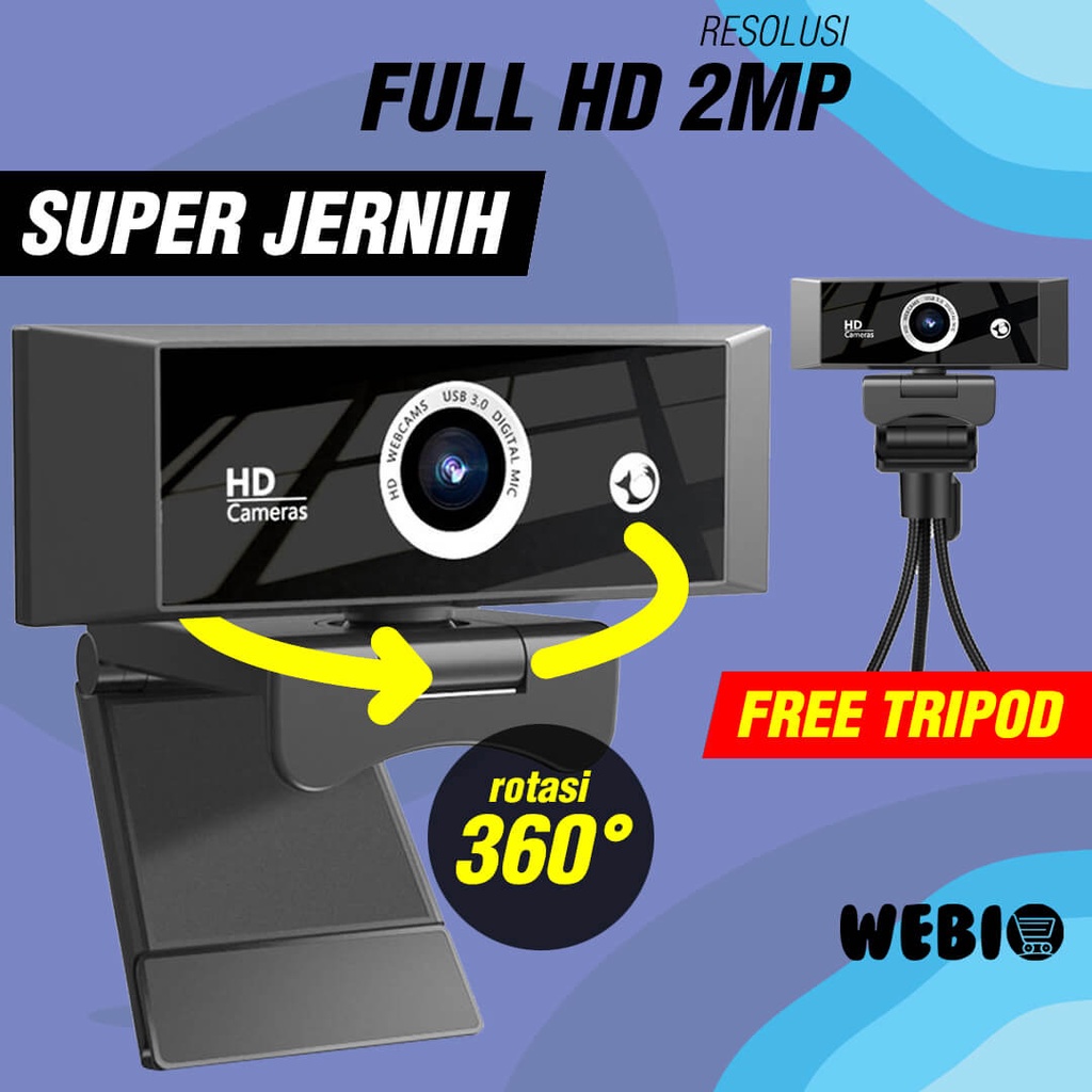 CAL-2022WC Webcam PC Laptop 1080P Web Cam Komputer With Mic Bisa Rotasi 360 &amp; Autofocus Super Jernih