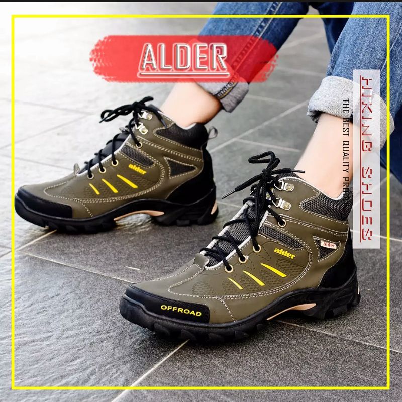 ALDER Sepatu Gunung Pria Model Boots tinggi Size 39-43 Sol karet upper kulit sintetis Sepatu Pria