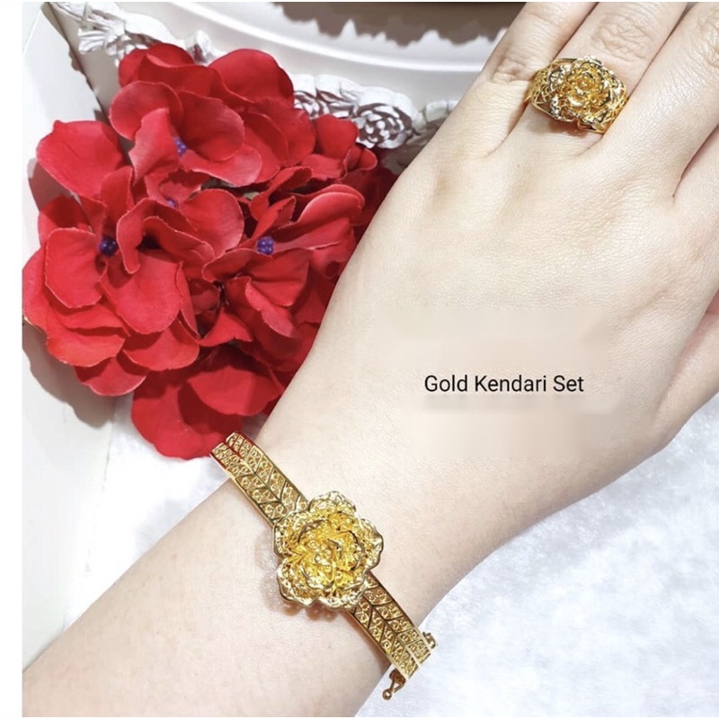Set Perhiasan Gelang Cincin Titanium Lapis Emas 24k Kendari