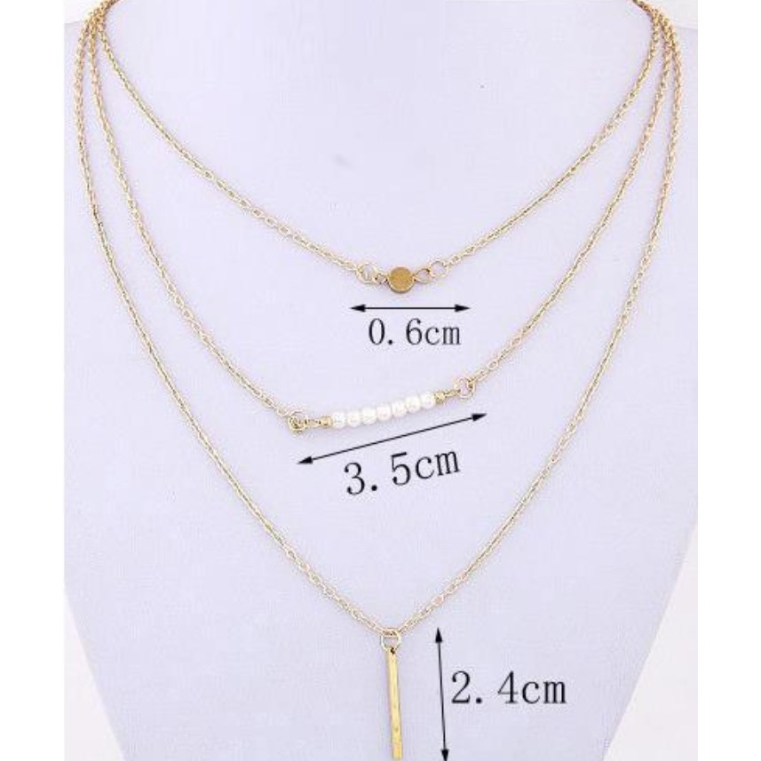 Kalung Rantai Tumpuk Wanita 3 Layers C135 PEARL Korea Fashion Women Necklace Alloy Multilayer