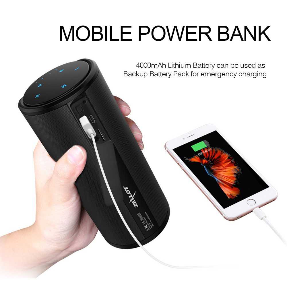 Zealot S8 Bluetooth Speaker dengan Powerbank 4000mAh-Hitam