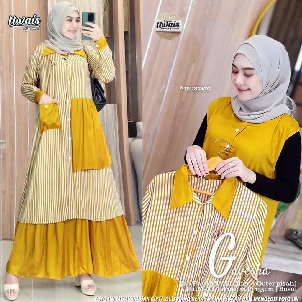 Gavesha Set Gamis Set Outer Maxy Dress Gamis Wanita Dewasa Setelan Muslim Long Dress Katun Ootd Keki