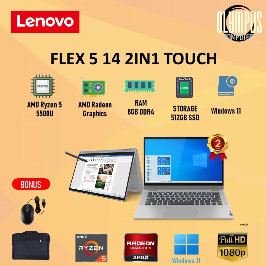 Laptop Lenovo Flex 5 14 2IN1 Touch Ryzen 5 5500 8GB 512SSD W11 14FHD IPS