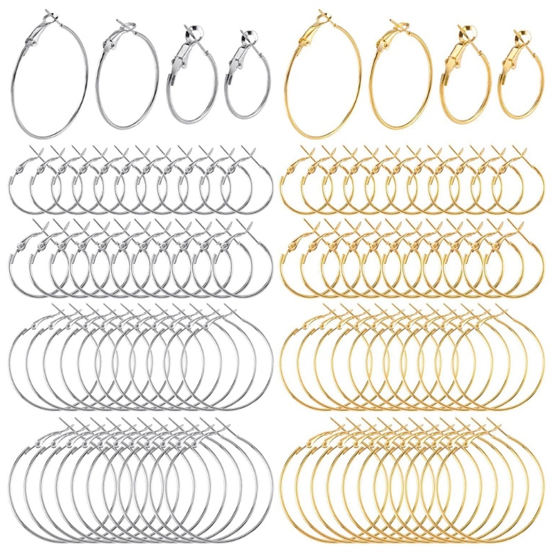 96pcs Anting Hoops Bentuk Bulat Bahan Alloy Hypoallergenic