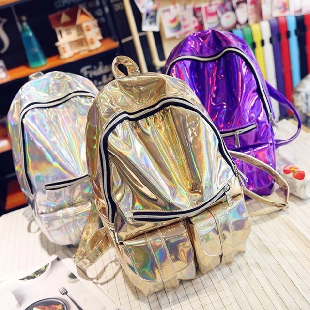  TAS  BACKPACK HOLOGRAM  SILVER GOLD KUALITAS IMPORT KOREA 