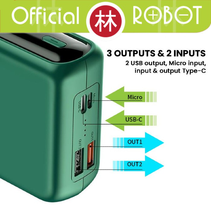 Robot RT31 30000mAh 18W 2 Input &amp; 3 Input Two-Way QC3.0 PD Powerbank