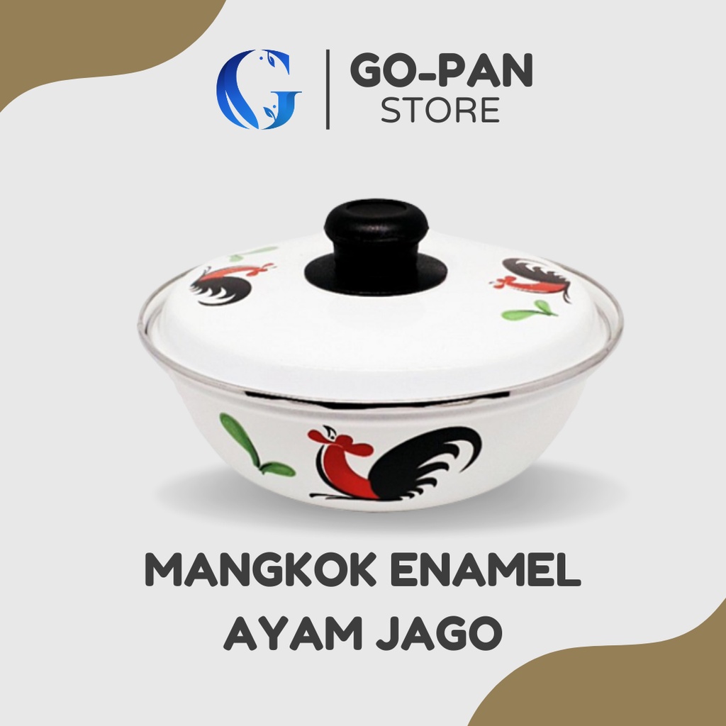Mangkok Sop Bakso Jumbo Kaleng Enamel Besar 20 cm Dengan Tutup Cap Ayam Jago Kedaung Mangkuk Jumbo M