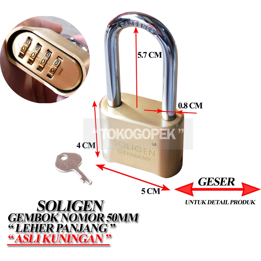 GEMBOK NOMOR SOLIGEN PASSWORD 50MM PANJANG PENDEK - GEMBOK RUMAH - LEHER PANJANG