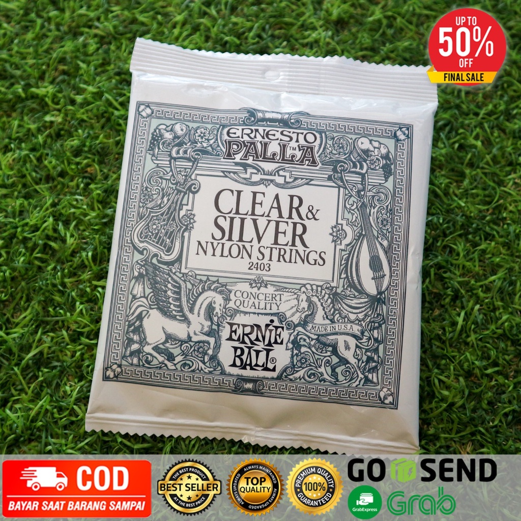 Senar Nylon ERNIE BALL Gitar Klasik CLEAR &amp; SILVER Classic Nilon String Normal Tension (1 set)