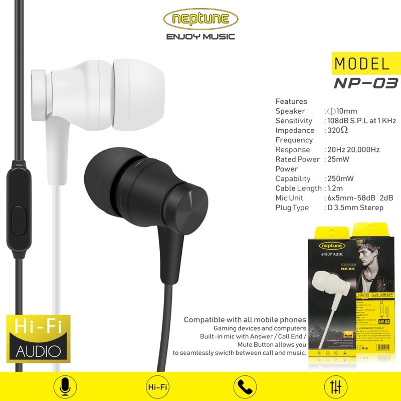 HEADSET/EARPHONE NEPTUNE NP-03 SUPERBASS