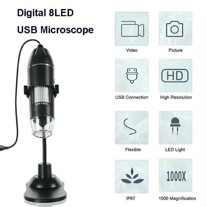 Mikroskop 1000 X Digital Usb +8 Led Microscope Servis Hp  Edukasi Otg