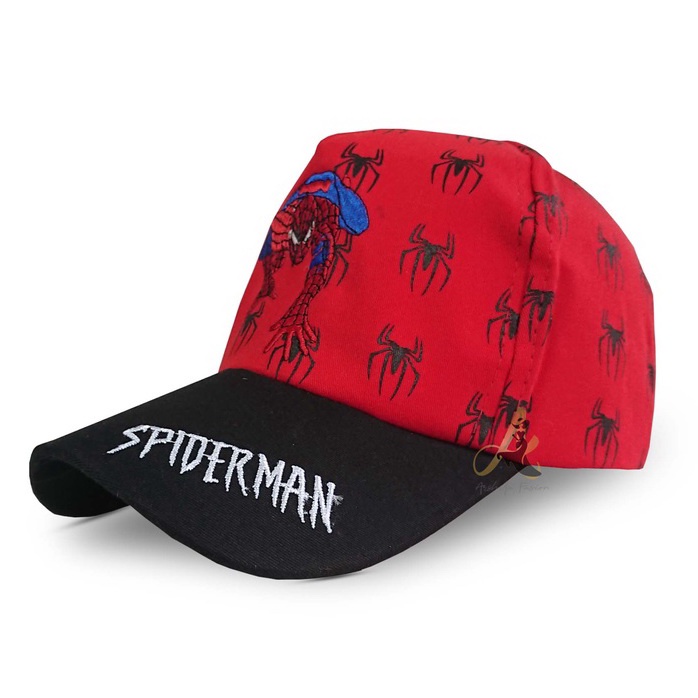 Topi Anak Laki-Laki MARVEL COMIC Superhero Sablon Sublim Fullprint-SPIDERMAN TEKS MERAH