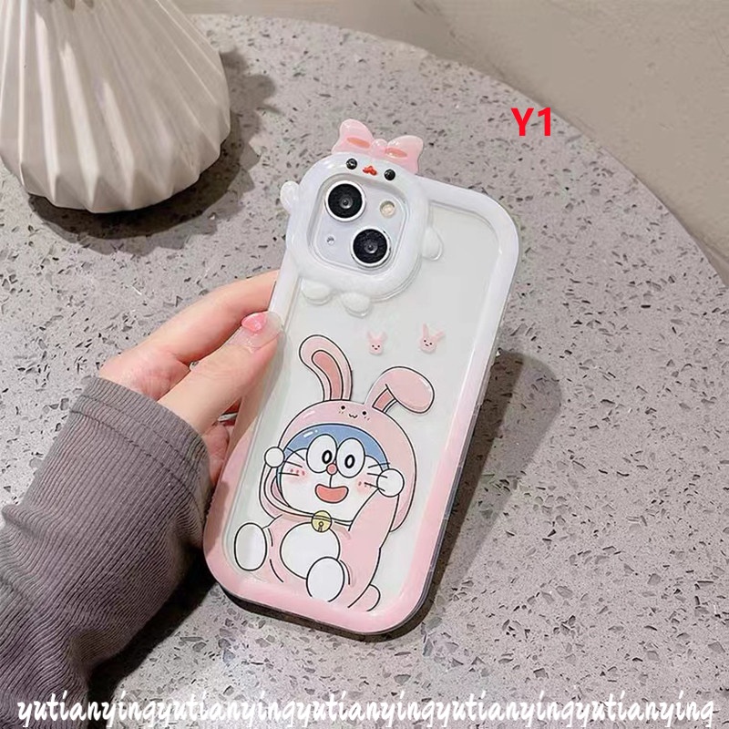 Kartun Doraemon Couple Case Oppo A17 A15 A54 A57 2022 A55 A3s A7 A5s A12 A53 A33 A76 A96 A17K Reno 4F 5F 5 7 A74 A95 A16K A52 A16 A5 A9 A31 A16s 3D Bow-knot Little Monster Cover