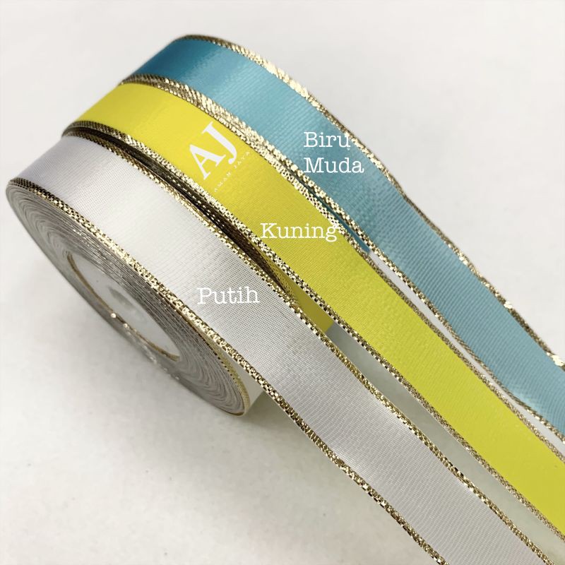 

Pita Kado Dekorasi Kain List Emas Warna Pastel Dua Sisi 3/4 Inch / Pita Double Face Ribbon 2cm Japan