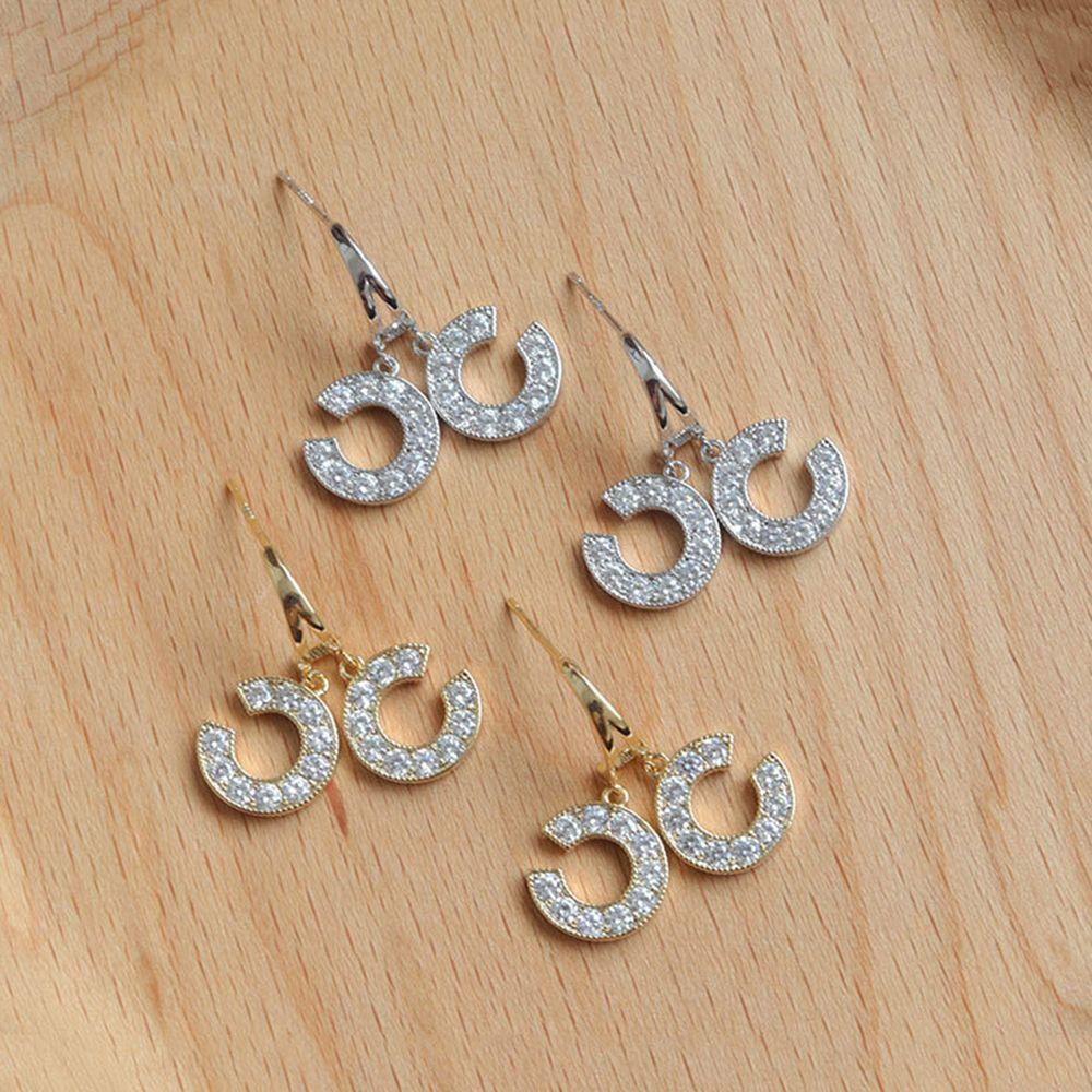 [Elegan] C Huruf Anting Trendi Retro Stud Earrings Perempuan Berlian Aksesoris Telinga Wanita Menjuntai Earrings