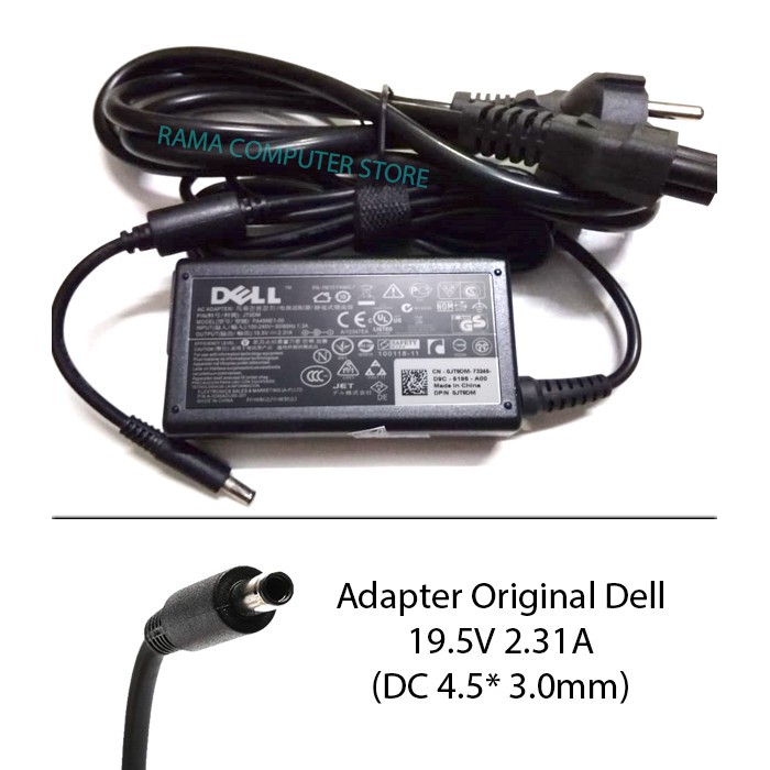 DELL1952314530PJKKP | ADAPTOR DELL 19.5V 2.31A DC (4.5*3.0) PANJANG JARUM KECIL + KABEL POWER