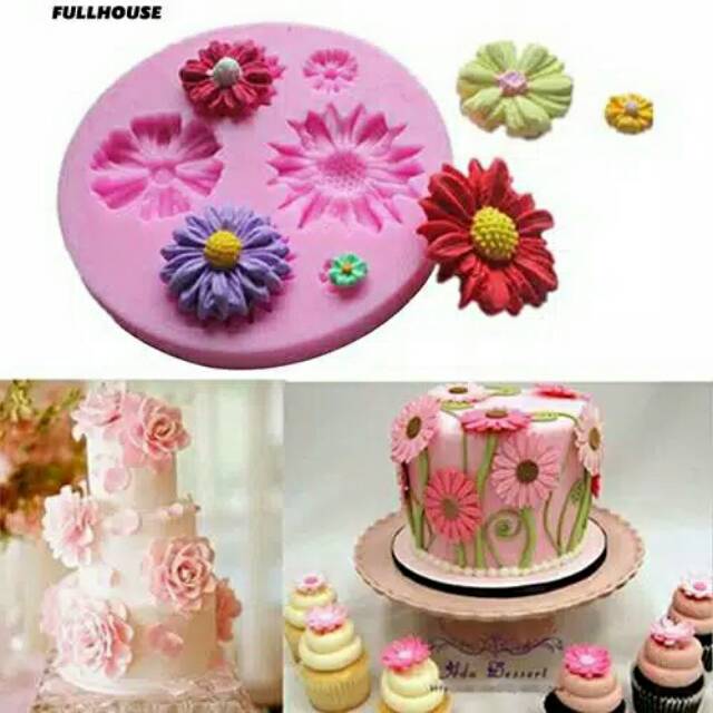 cetakan fondant coklat silikon 3D bunga daisy sunflower silmat huruf Rolling pin cutter snowflake