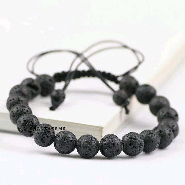 Gelang Batu Natural Lava Stone Model Tali Serut Shambala Unisex Bisa Untuk Pria Dan Wanita