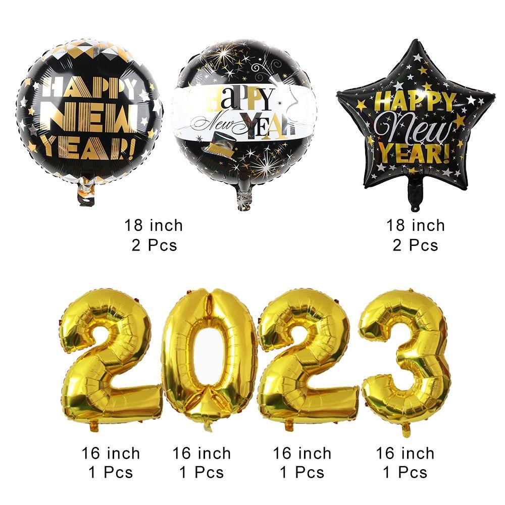 Solighter DIY Balon Dengan Gambar Tulisan Happy New Year Warna Hitam / Emas