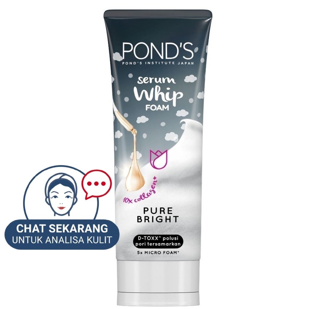 Ponds Whip Facial Foam Sabun Cuci Muka Pure Bright | Bright Beauty With 10X Collagen Serum 100 GR