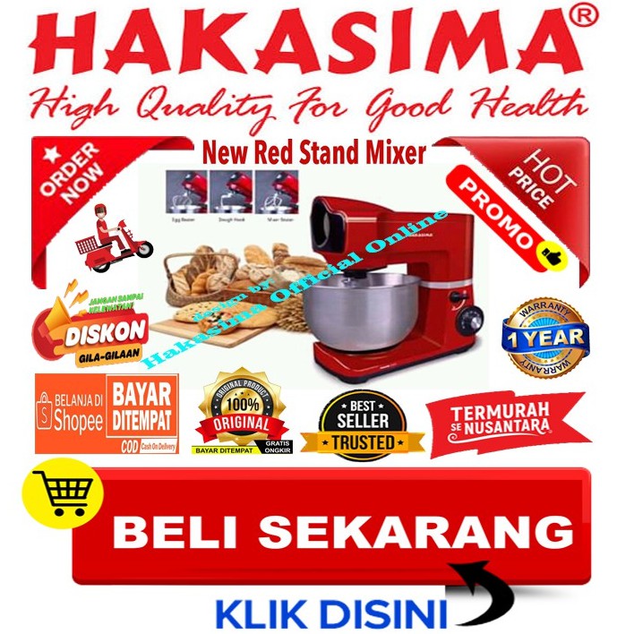 [GARANSI 1thn] HAKASIMA NEW RED STAND MIXER PROMO SALE MIXER DUDUK SERBAGUNA MIXER KUE ROTI DONAT