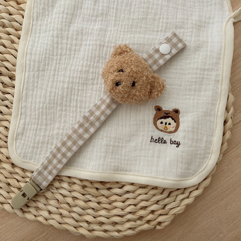 Cute Bear Plaid Cotton Pacifier Chain Clip Baby Nursing Teether Soother Holder