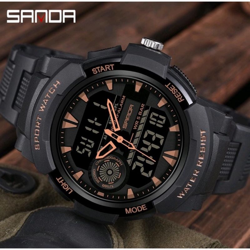 Jam Tangan SANDA Jam Tangan Pria Digital Analog Tali Rubber Shockproof Anti Air