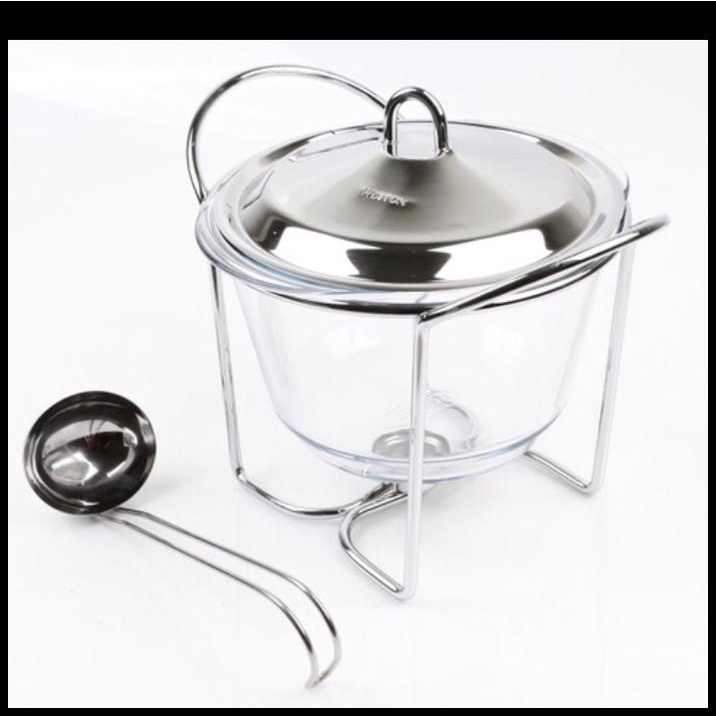 Prasmanan Soup Kaca/ Chafing Dish Stainless Steel & Pyrex 4.0 L