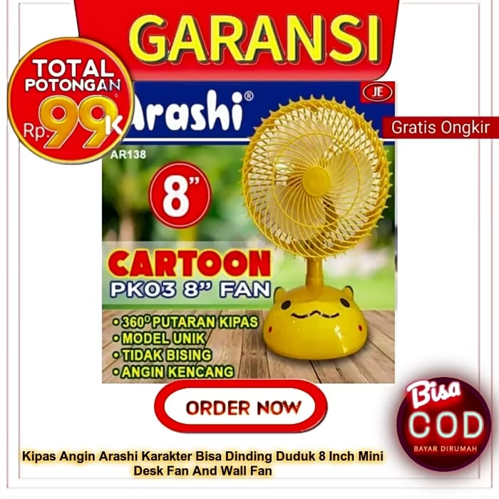 Kipas Angin Arashi Karakter Bisa Dinding Duduk 8 Inch Mini Desk Fan And Wall Fan